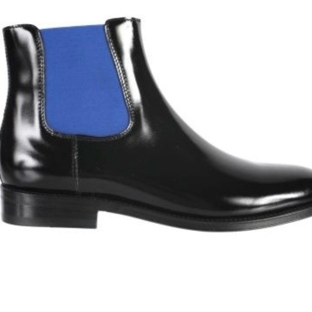 Christopher Kane Fluoro Black&Blue Polished Leather Chelsea Boots Sz EU 42,US 11